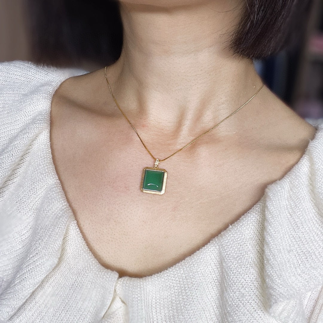 14k Gold 9.83 Ctw Natural Emerald & Diamond Pendant( Without Chain ) - 7