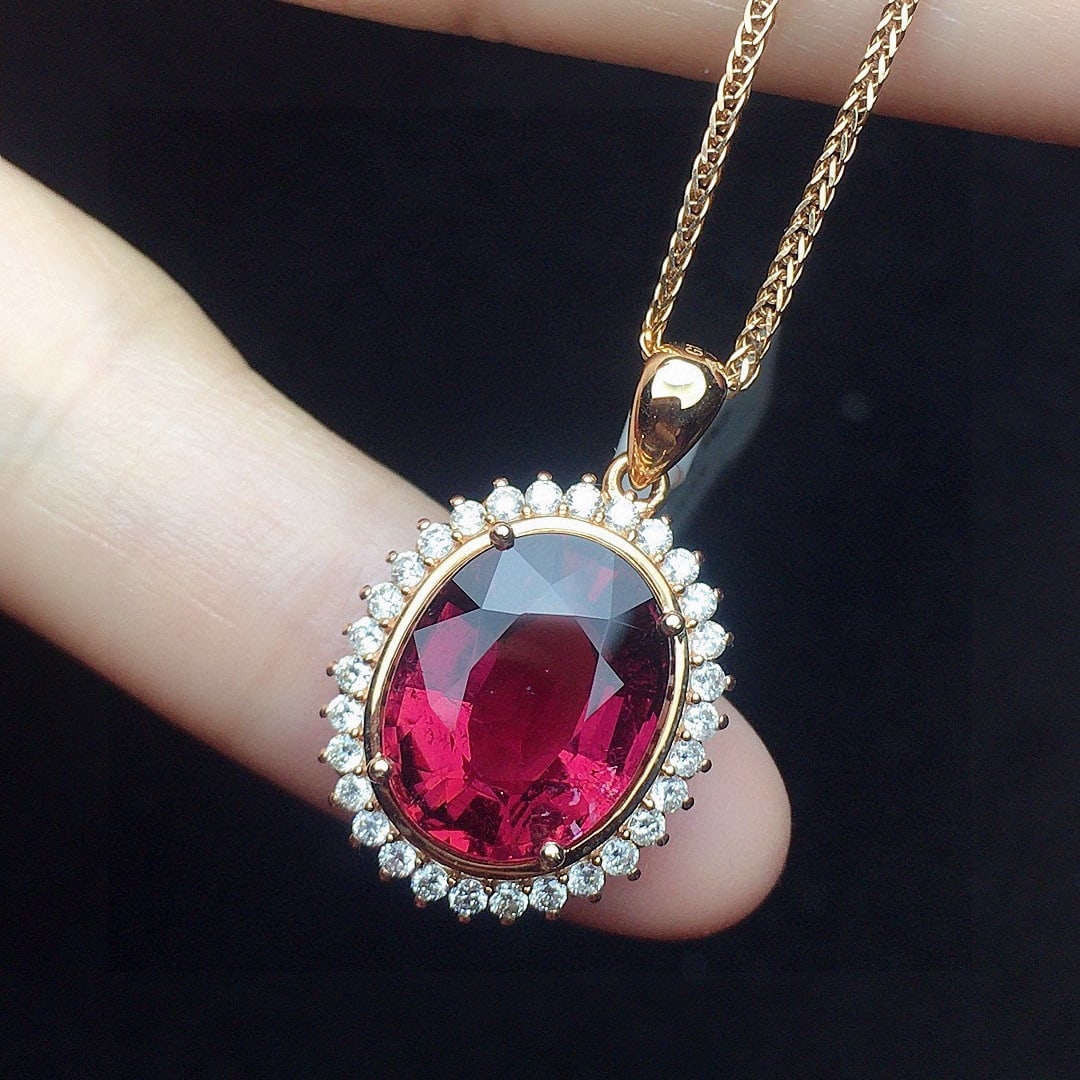 14k Gold 4.43 Ct Natural Tourmaline & Diamond Pendant( Without Chain ) - 3