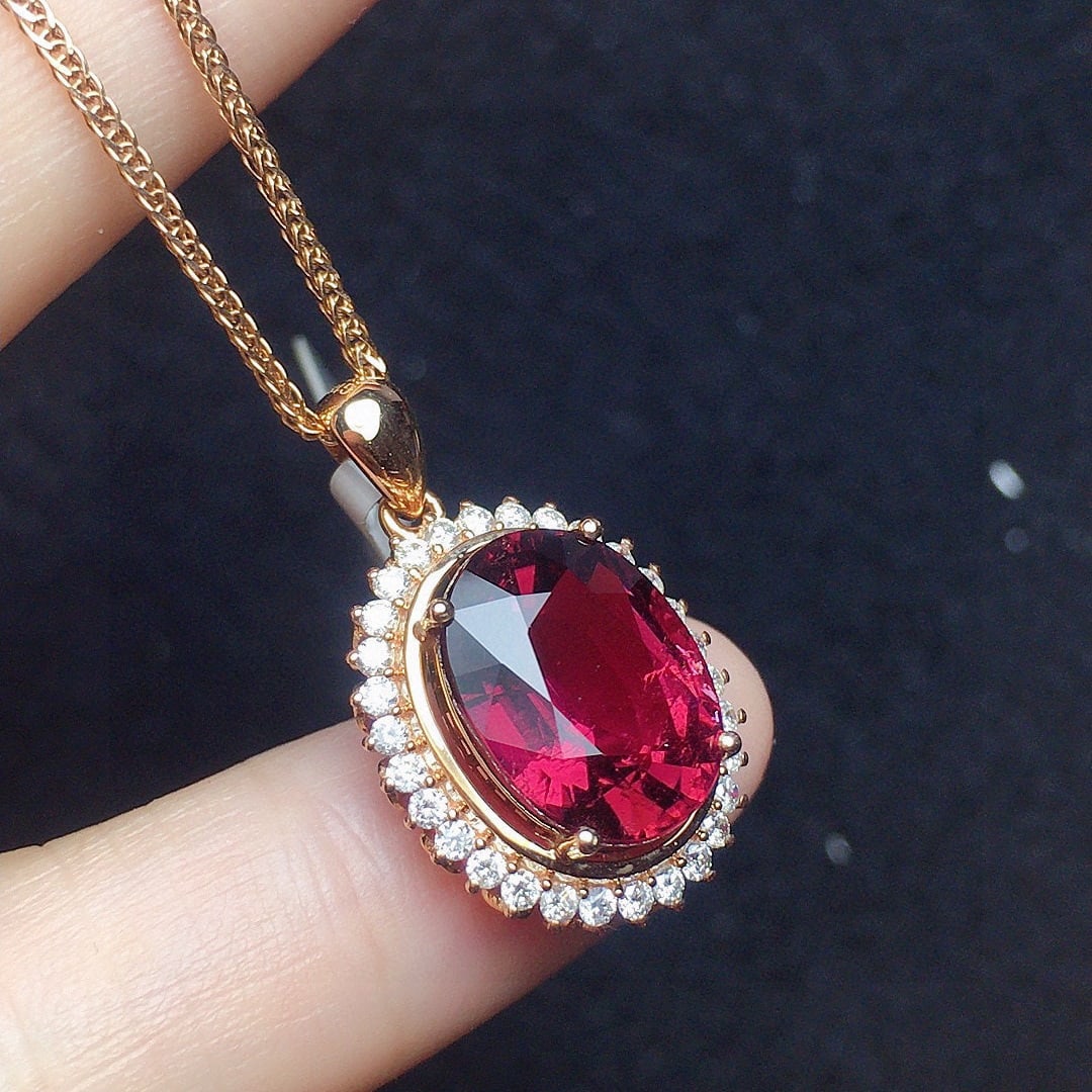 14k Gold 4.43 Ct Natural Tourmaline & Diamond Pendant( Without Chain ) - 4