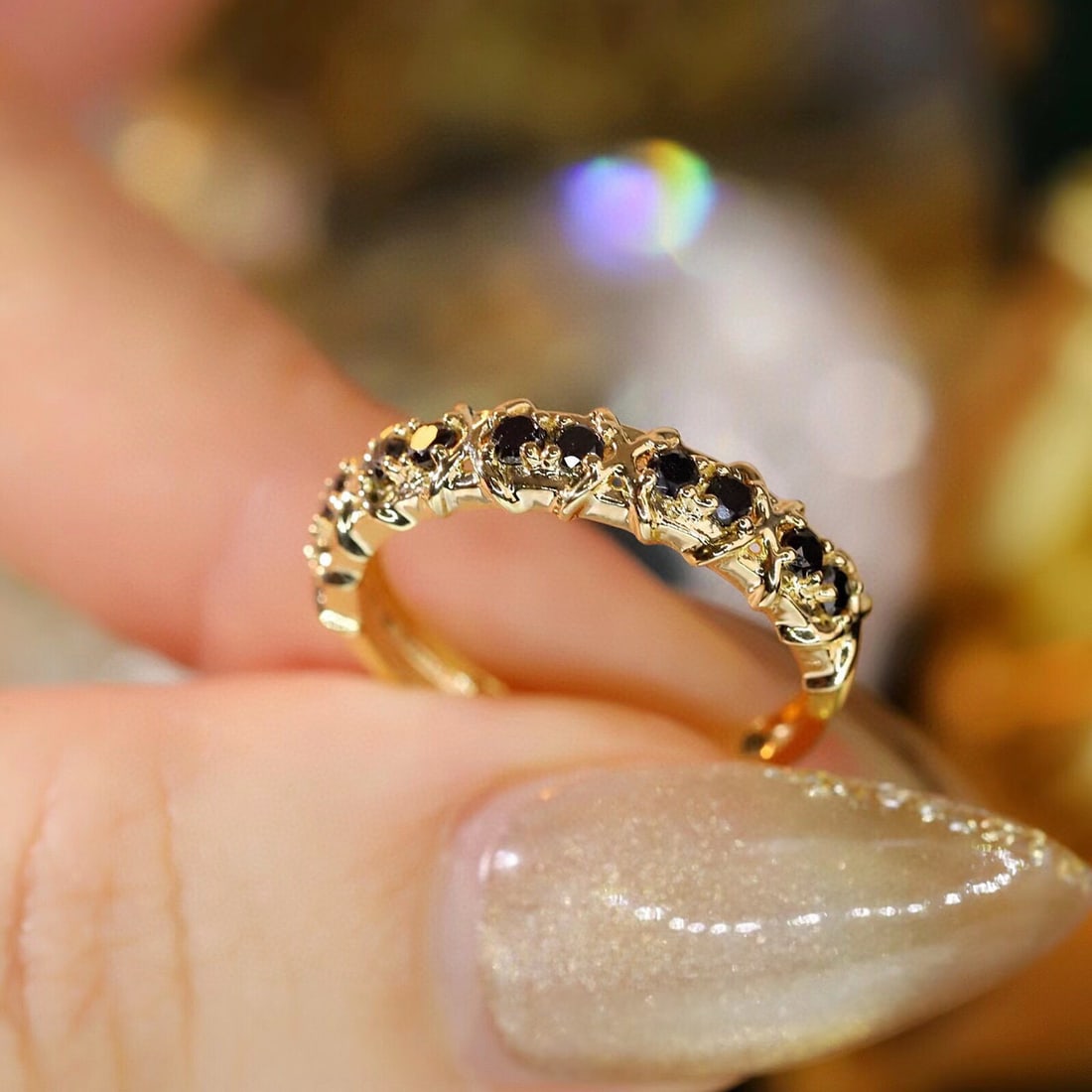 14k Gold 0.4 Ct Natural Black Diamond Ring - 4