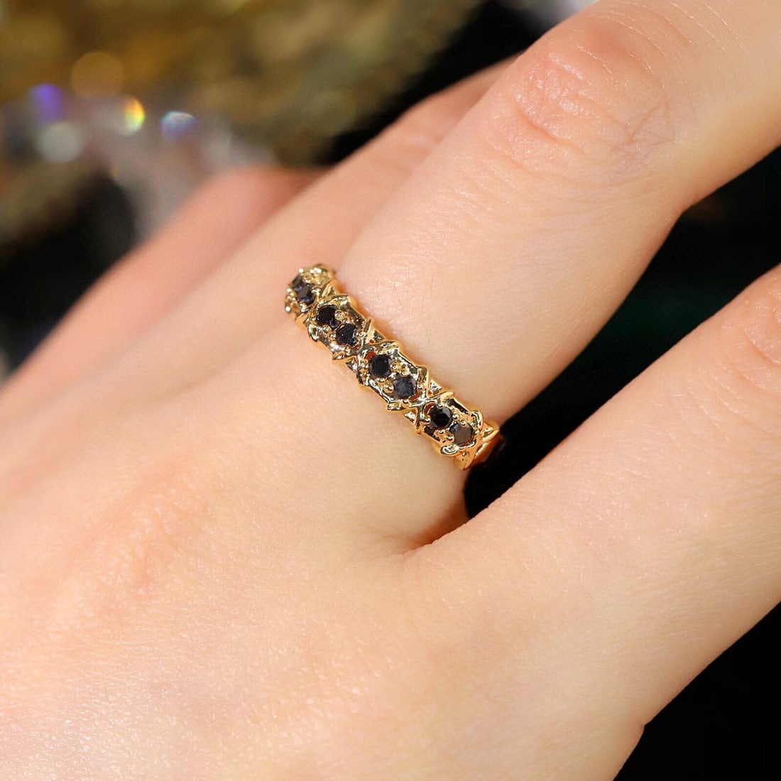 14k Gold 0.4 Ct Natural Black Diamond Ring - 6