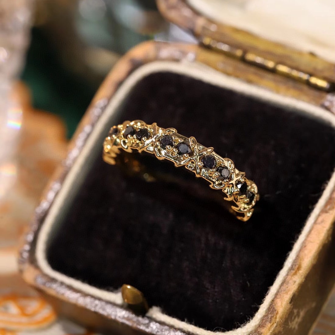 14k Gold 0.4 Ct Natural Black Diamond Ring - 7