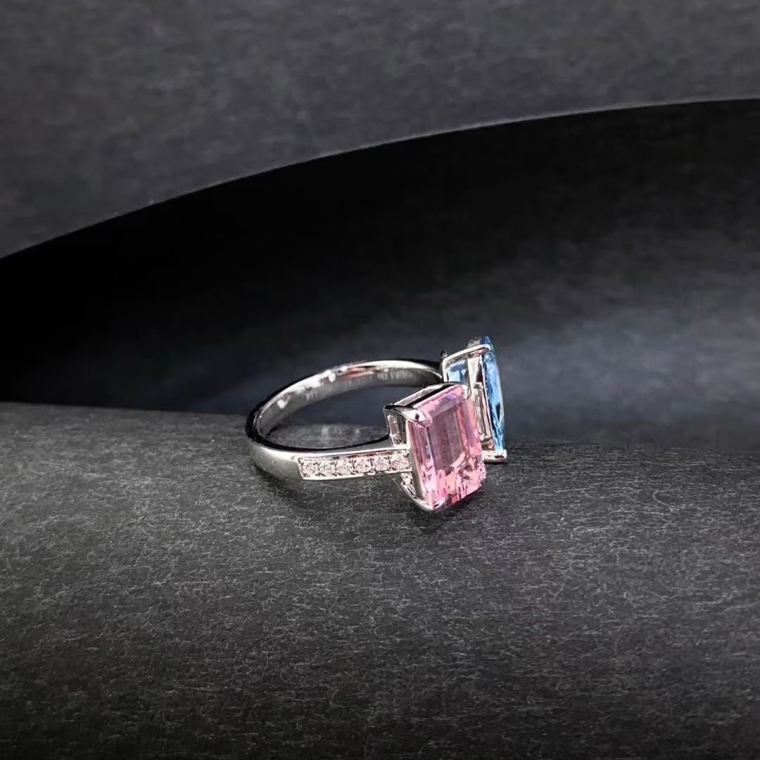 14k Gold 2.75 Ctw Natural Morganite & Aquamarine Ring - 2