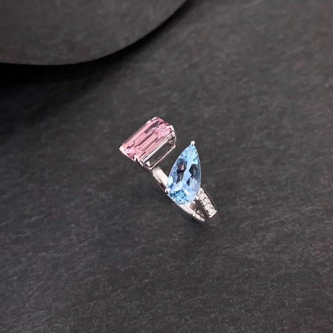 14k Gold 2.75 Ctw Natural Morganite & Aquamarine Ring - 3