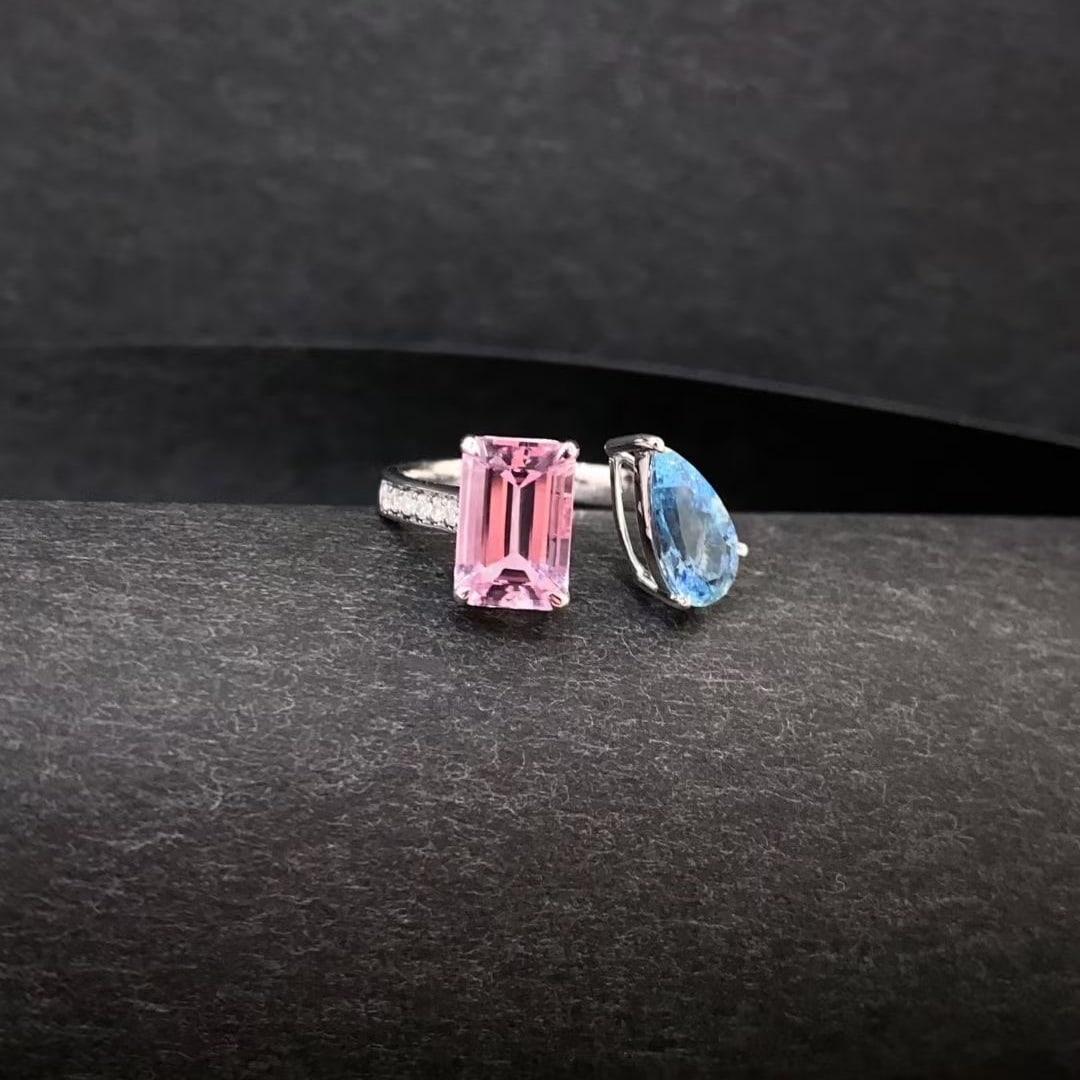 14k Gold 2.75 Ctw Natural Morganite & Aquamarine Ring - 4