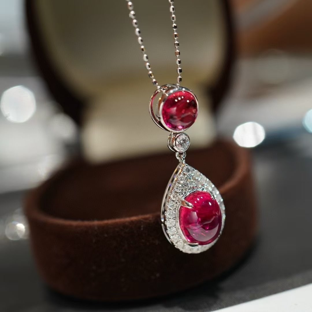 14k Gold 3 Ct Natural Tourmaline & Diamond Pendant( Without Chain ) - 3