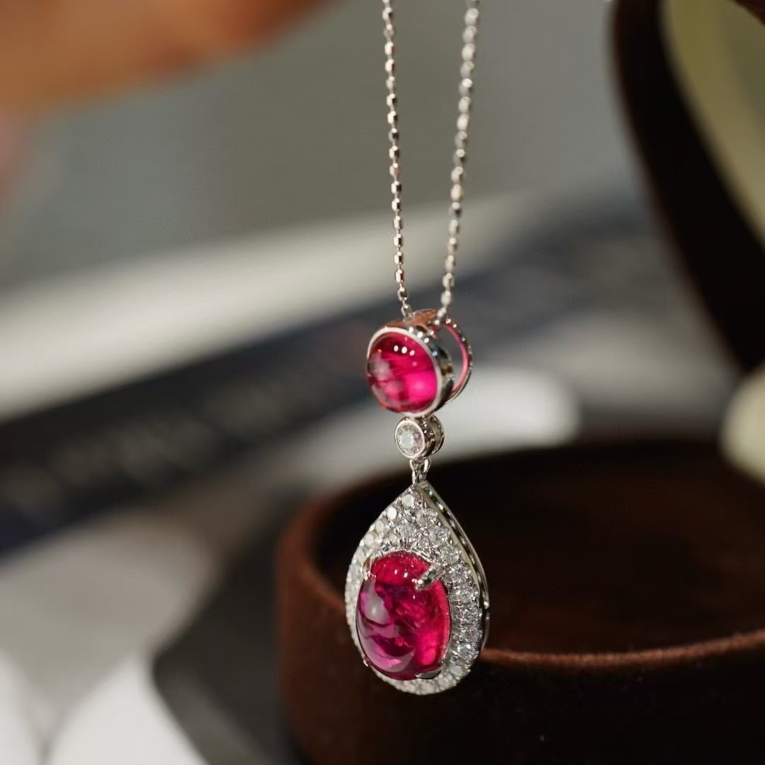 14k Gold 3 Ct Natural Tourmaline & Diamond Pendant( Without Chain ) - 4