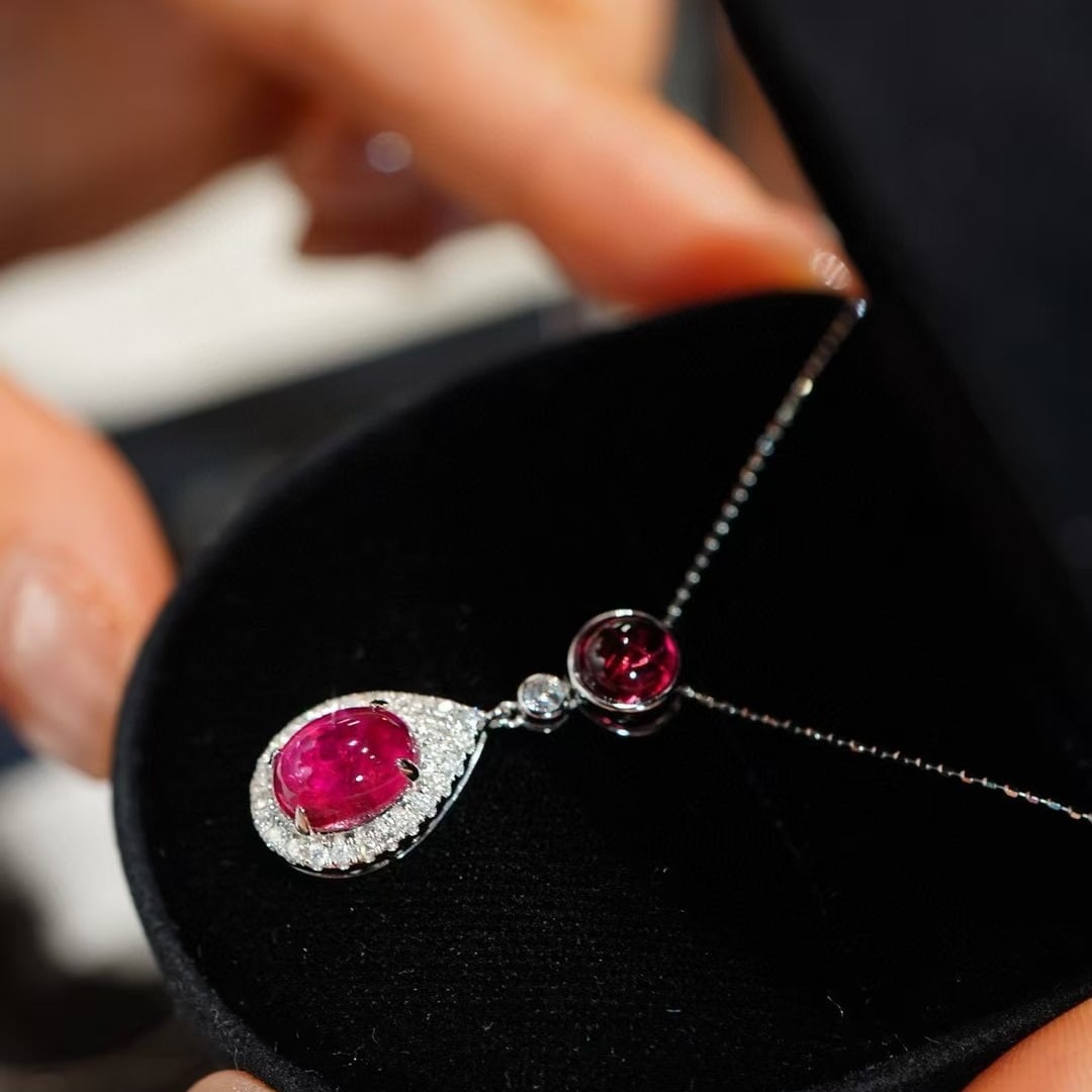 14k Gold 3 Ct Natural Tourmaline & Diamond Pendant( Without Chain ) - 5