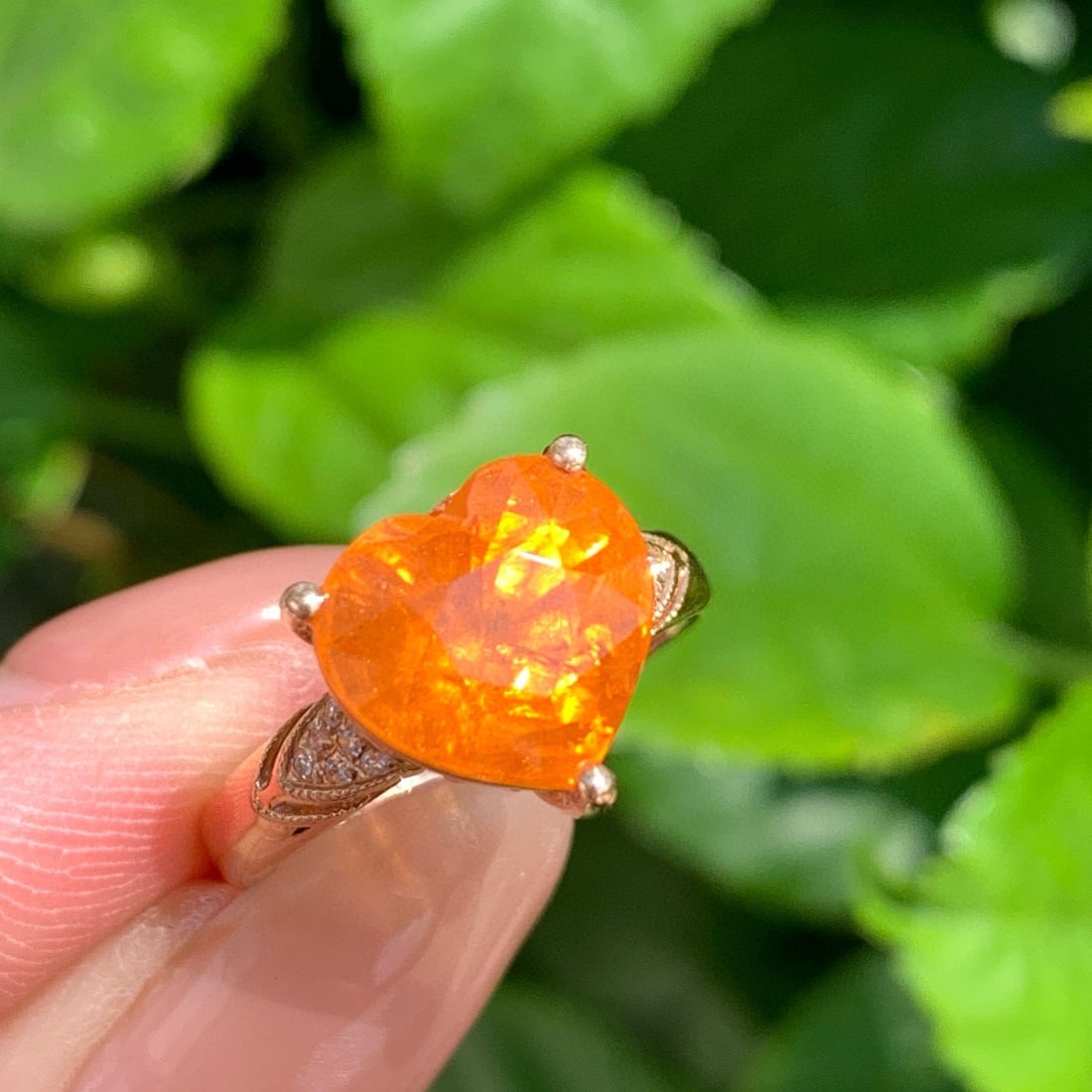 14k Gold 6.15 Ct Natural Spessartine & Diamond Ring - 2