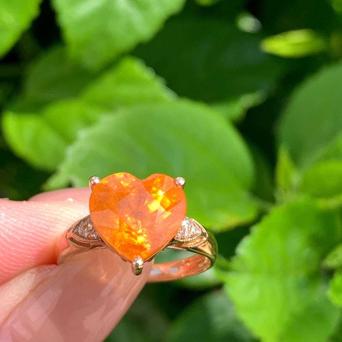 14k Gold 6.15 Ct Natural Spessartine & Diamond Ring - 3