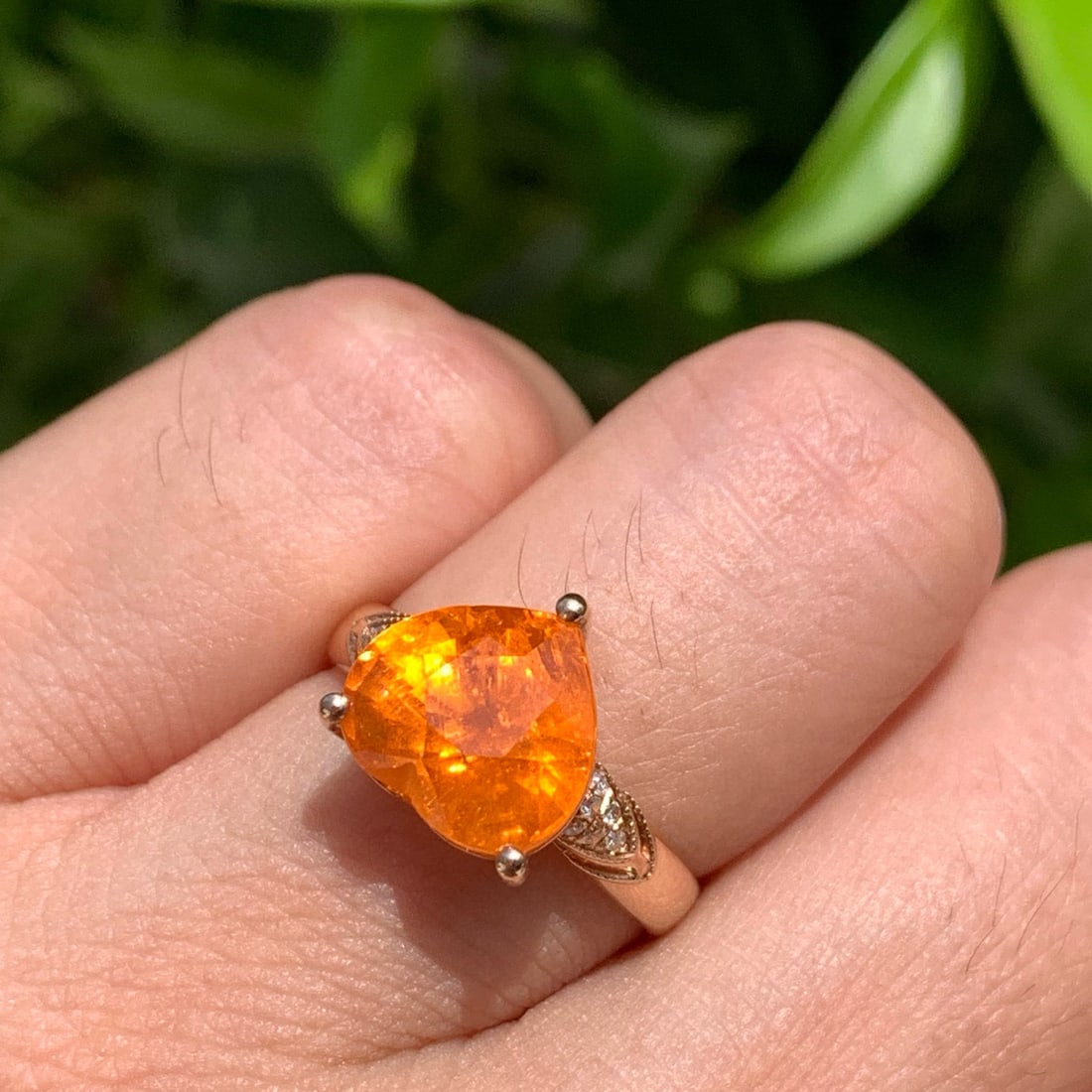 14k Gold 6.15 Ct Natural Spessartine & Diamond Ring - 4