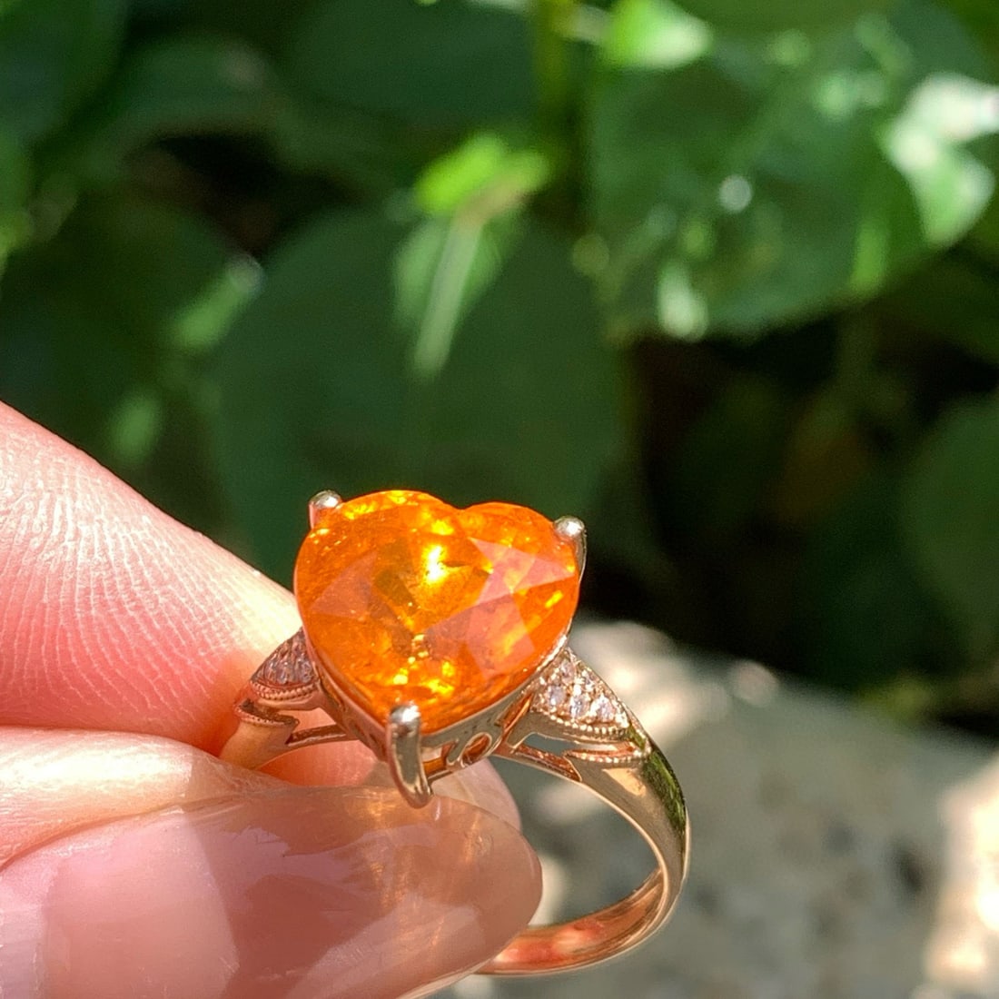 14k Gold 6.15 Ct Natural Spessartine & Diamond Ring - 6