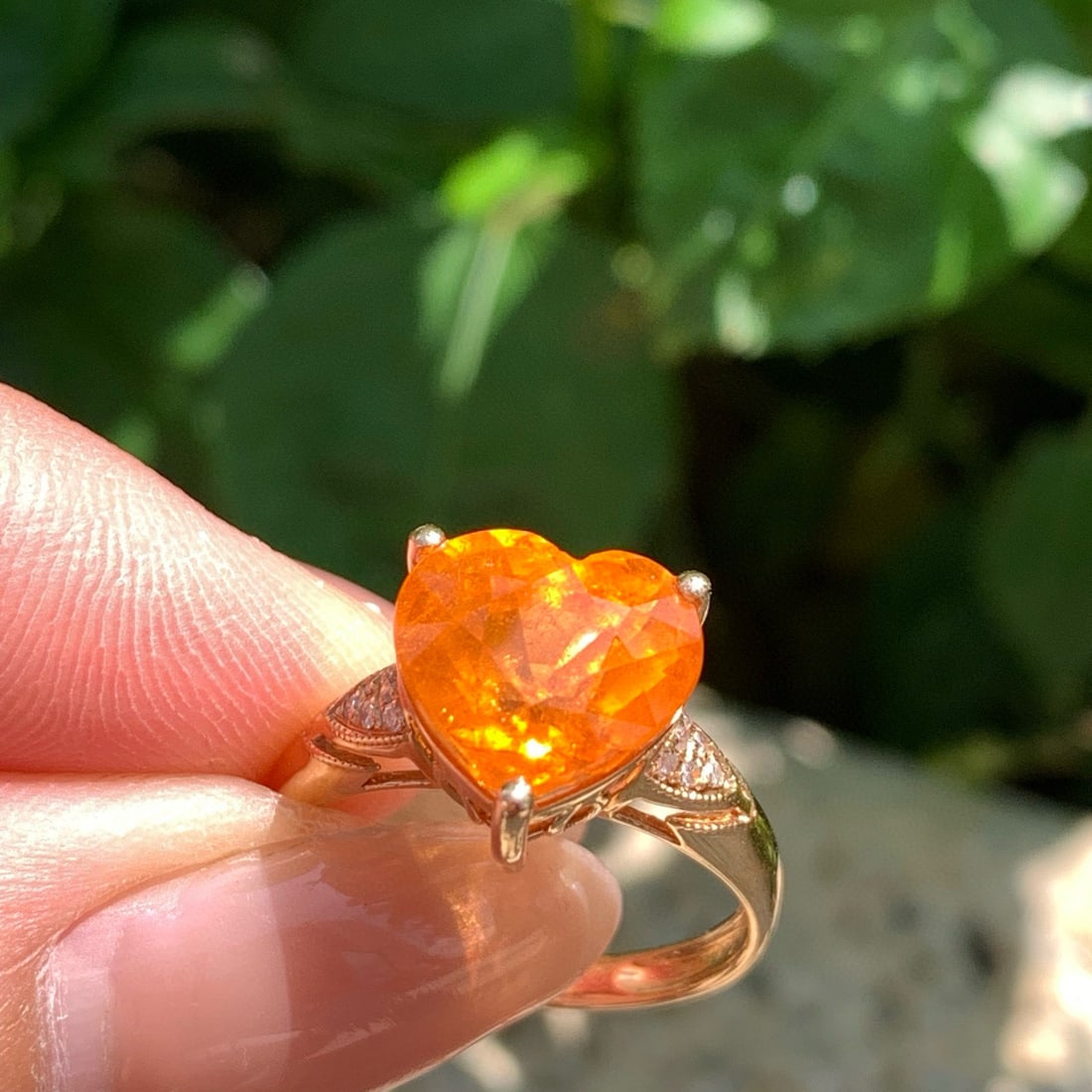 14k Gold 6.15 Ct Natural Spessartine & Diamond Ring - 7