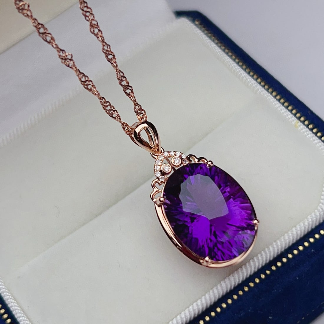 14k Gold 8.14 Ctw Natural Amethyst & Diamond Pendant( Without Chain ) - 3