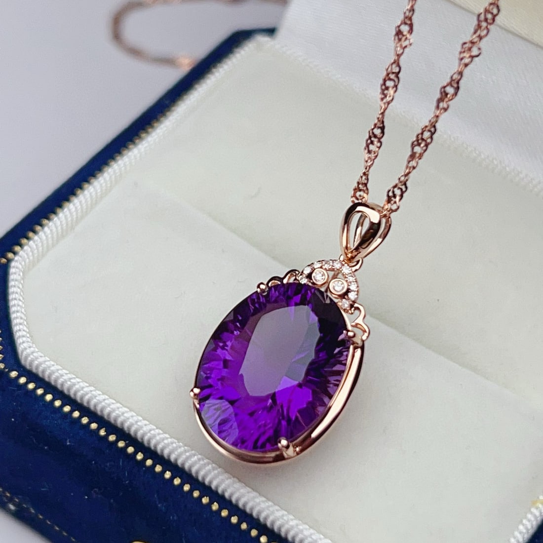 14k Gold 8.14 Ctw Natural Amethyst & Diamond Pendant( Without Chain ) - 4