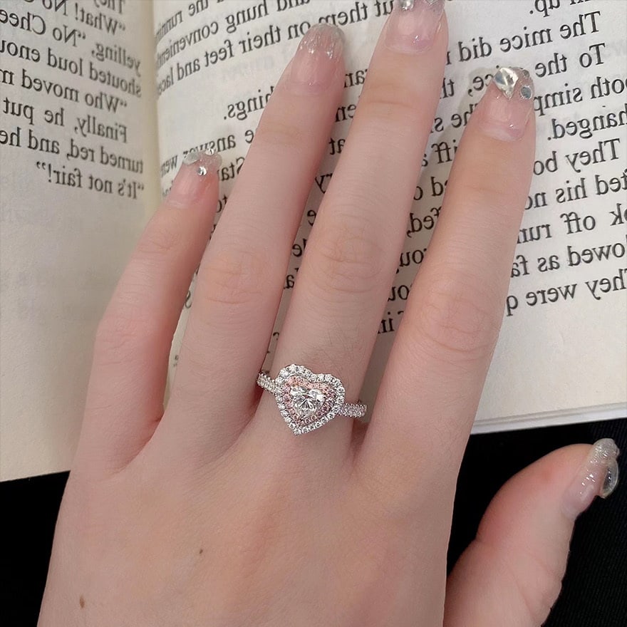 Gia Certified 14k Gold 0.5 Ct Natural E Si1 Heart Diamond Ring - 3