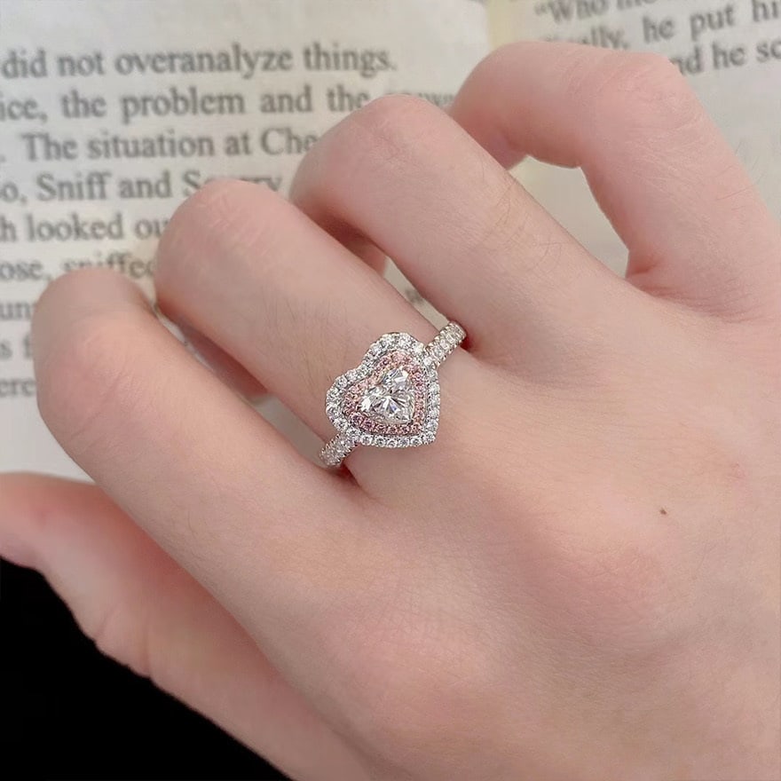 Gia Certified 14k Gold 0.5 Ct Natural E Si1 Heart Diamond Ring - 4