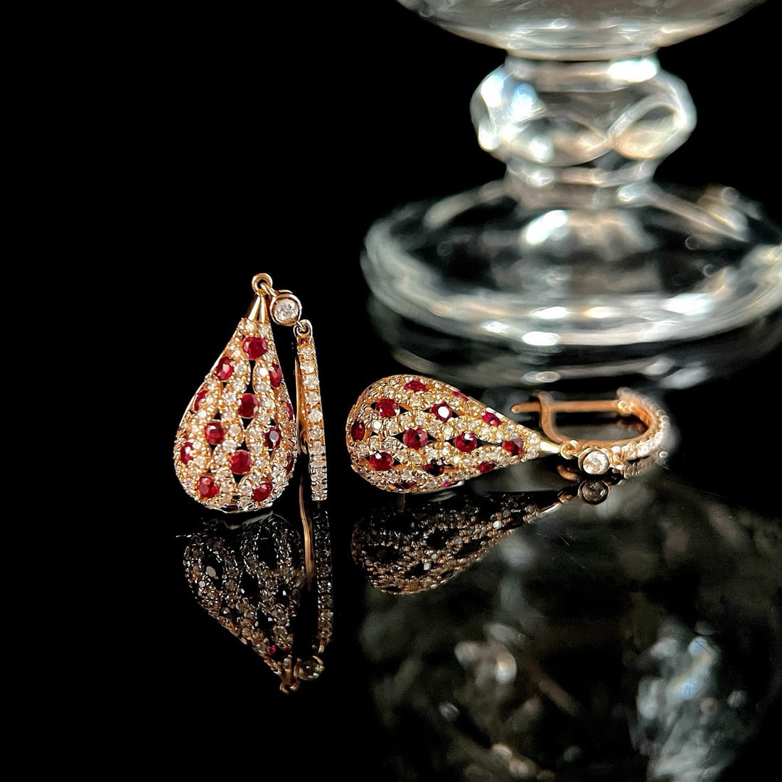 14k Gold 1.5 Ctw Natural Ruby & Diamond Earrings - 3