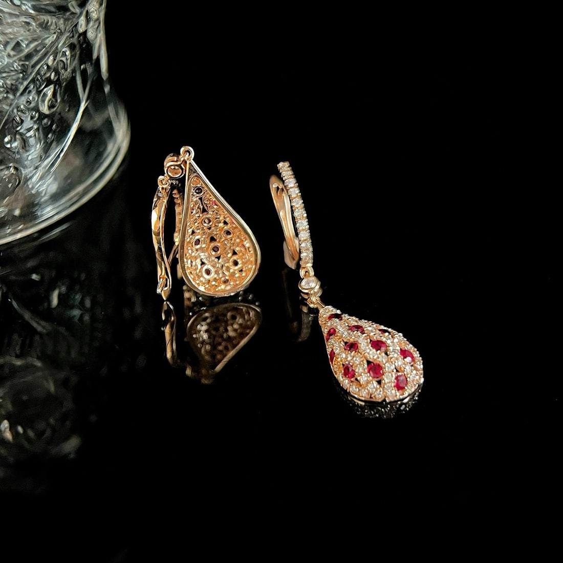 14k Gold 1.5 Ctw Natural Ruby & Diamond Earrings - 4