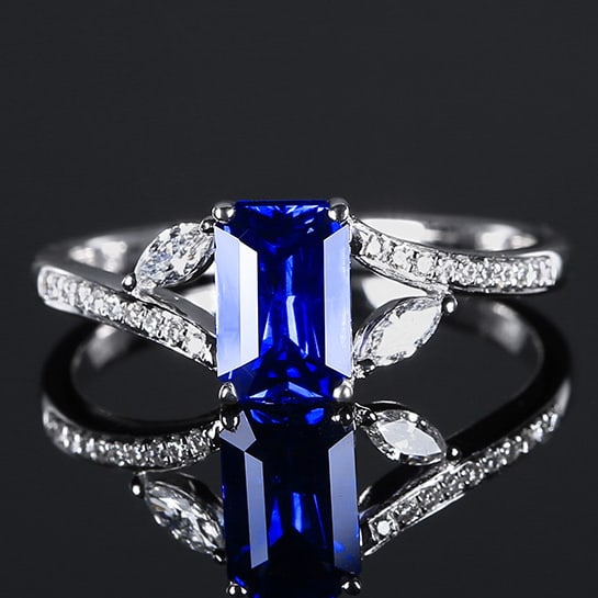 14k Gold 1.45 Ctw Natural Sapphire & Diamond Ring: Ref:231062029 // gold content:14k gold // ring size:7. 25us // // main gemstone:sapphire // shape:octagonal // carat weight:1. 30ct // color:royal blue // treatment:natural // // adjacent gemstone