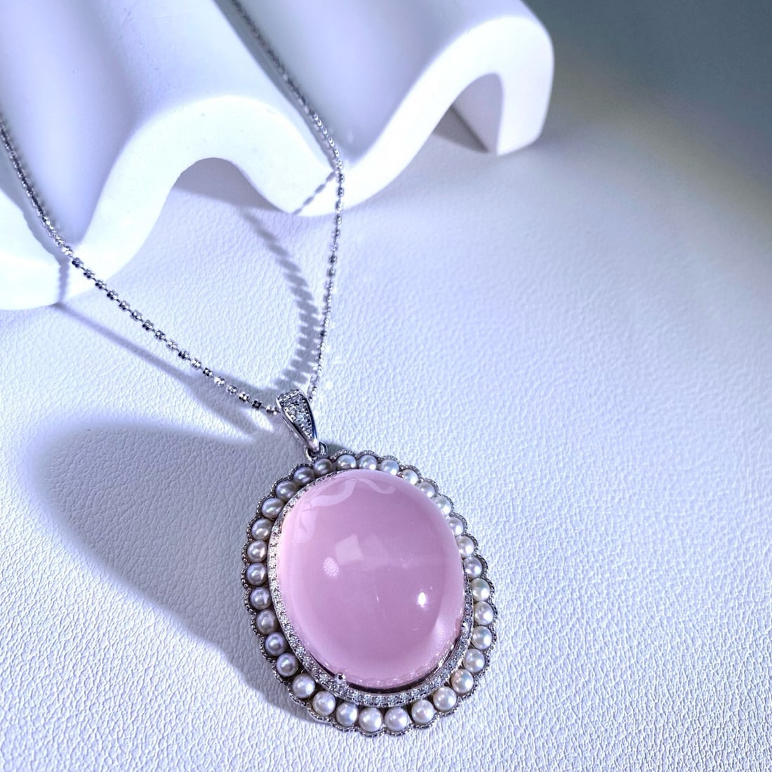 14k Gold 64 Ct Natural Rose Quartz & Diamond Pendant( Without Chain ) - 2