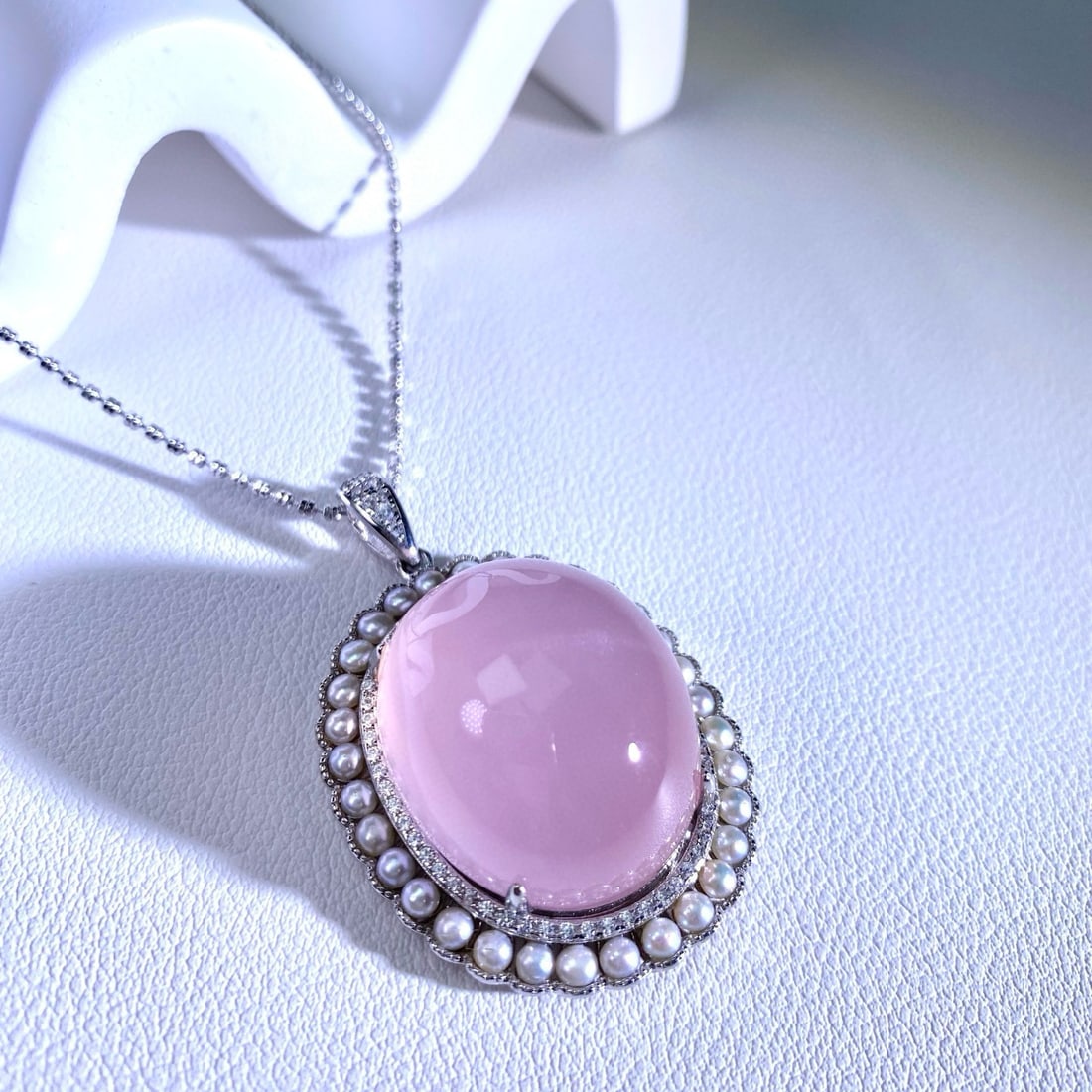 14k Gold 64 Ct Natural Rose Quartz & Diamond Pendant( Without Chain ) - 3