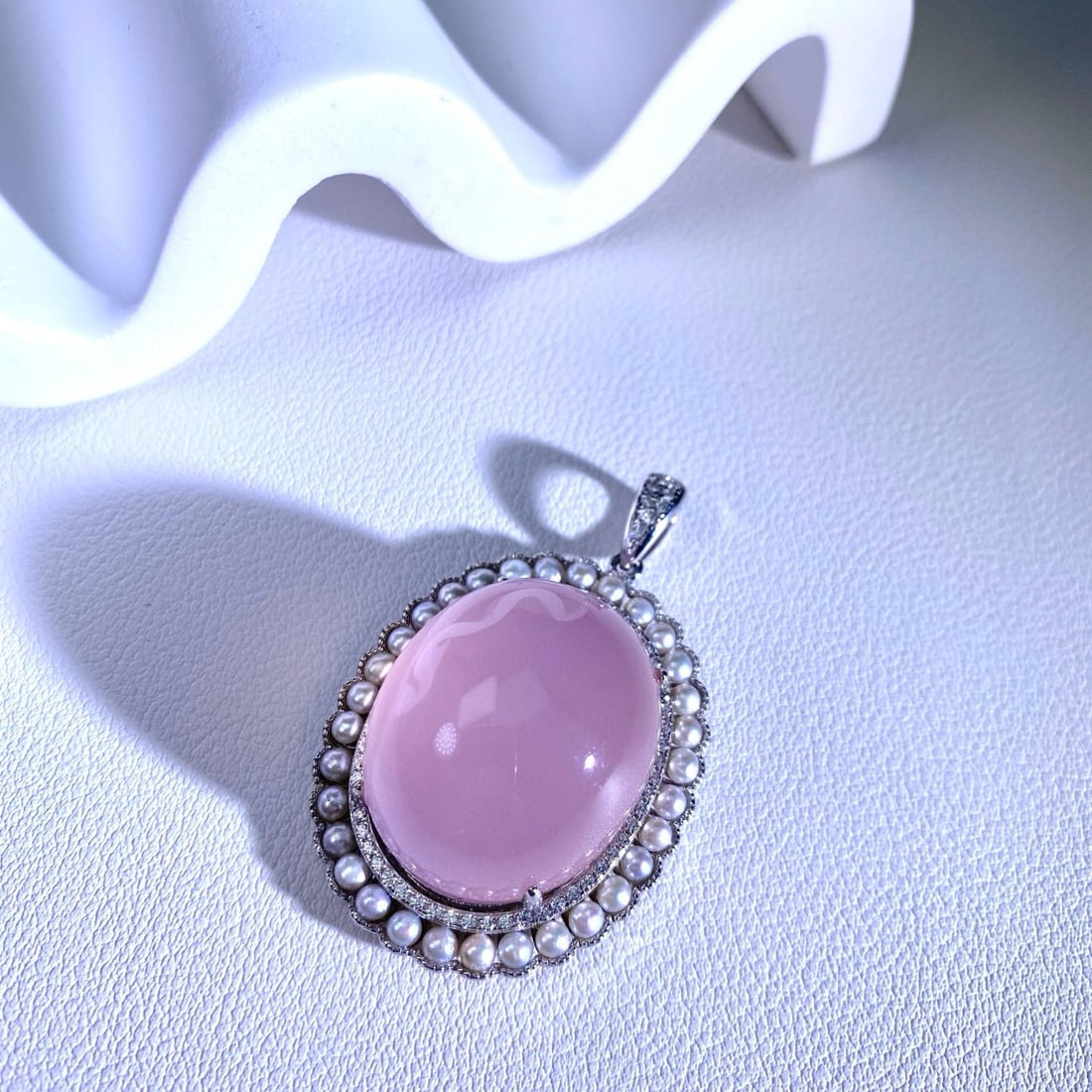 14k Gold 64 Ct Natural Rose Quartz & Diamond Pendant( Without Chain ) - 5