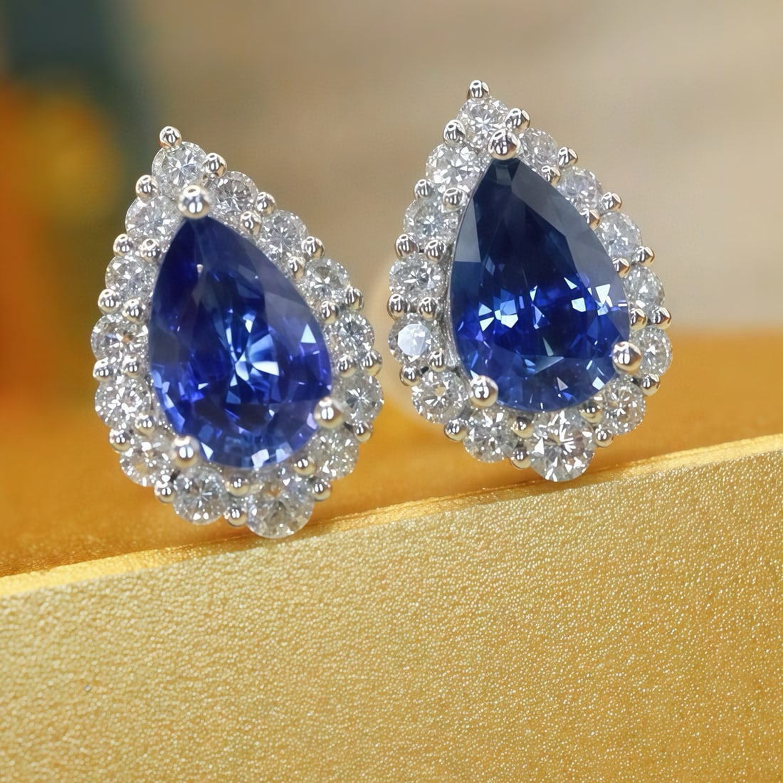 14k Gold 1.45 Ctw Natural Sapphire & Diamond Earrings - 2