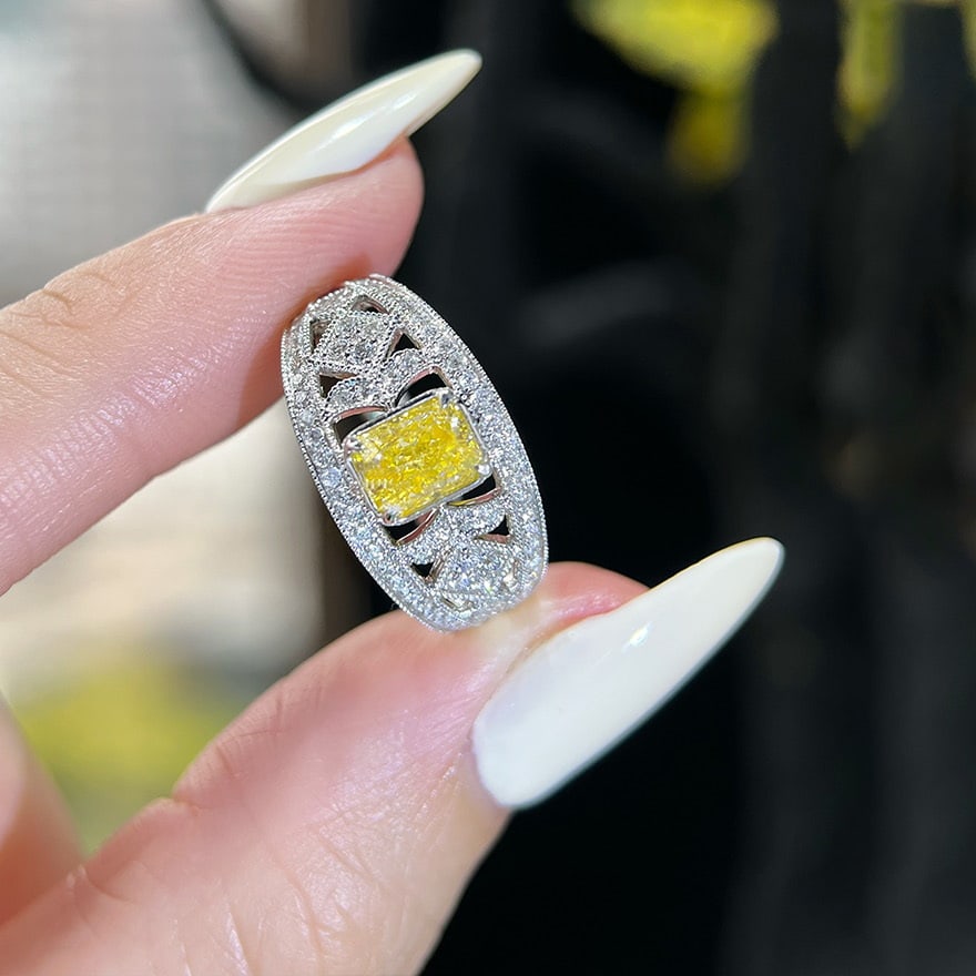 14k Gold 1.42 Ctw Natural Yellow Diamond & Diamond Ring - 2