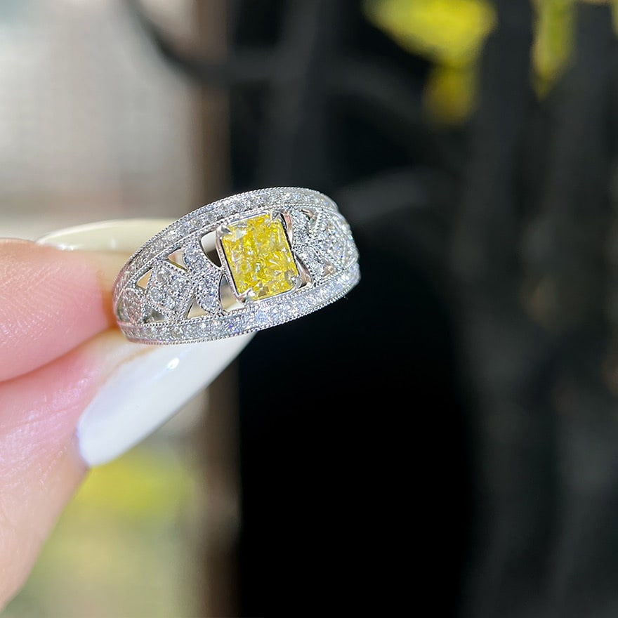 14k Gold 1.42 Ctw Natural Yellow Diamond & Diamond Ring - 3