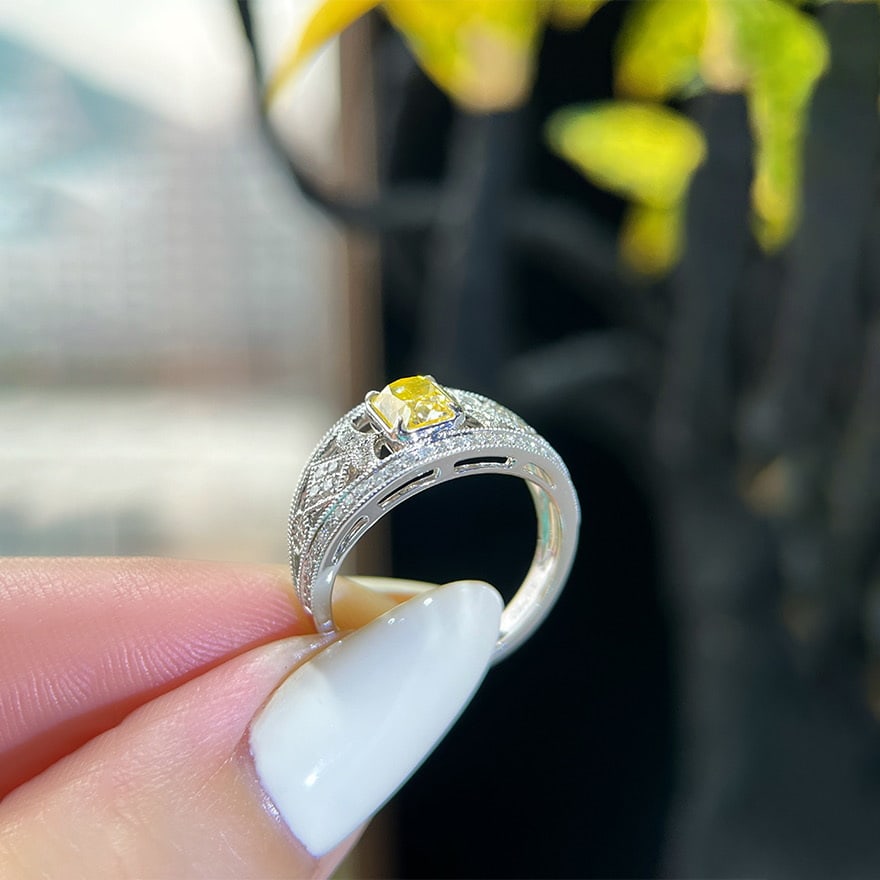 14k Gold 1.42 Ctw Natural Yellow Diamond & Diamond Ring - 4