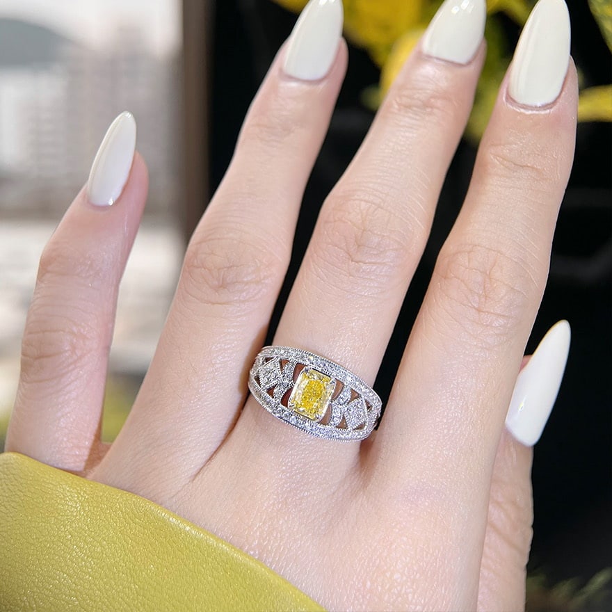 14k Gold 1.42 Ctw Natural Yellow Diamond & Diamond Ring - 5