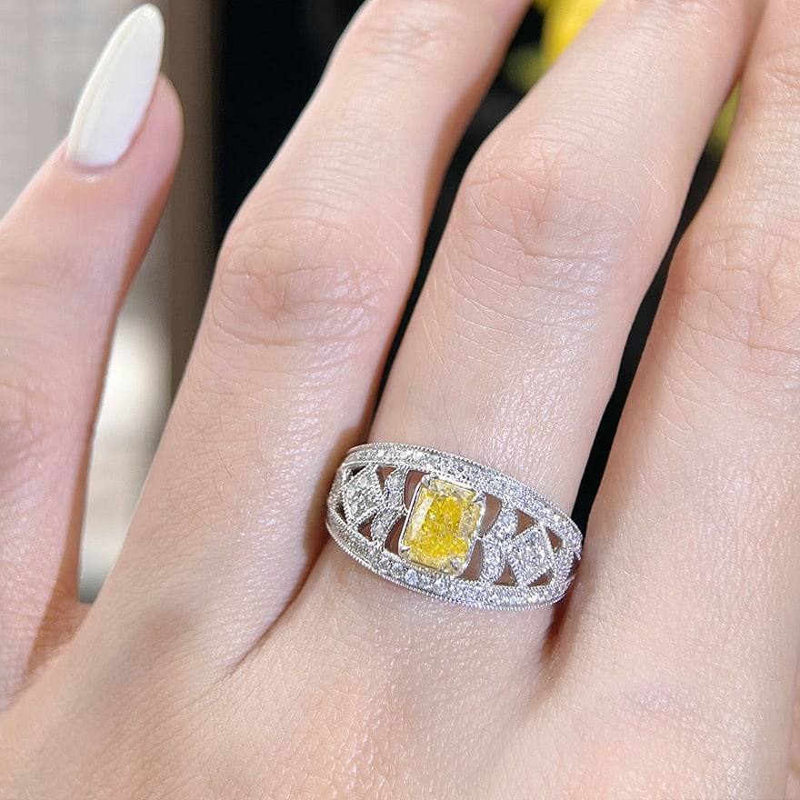 14k Gold 1.42 Ctw Natural Yellow Diamond & Diamond Ring - 6