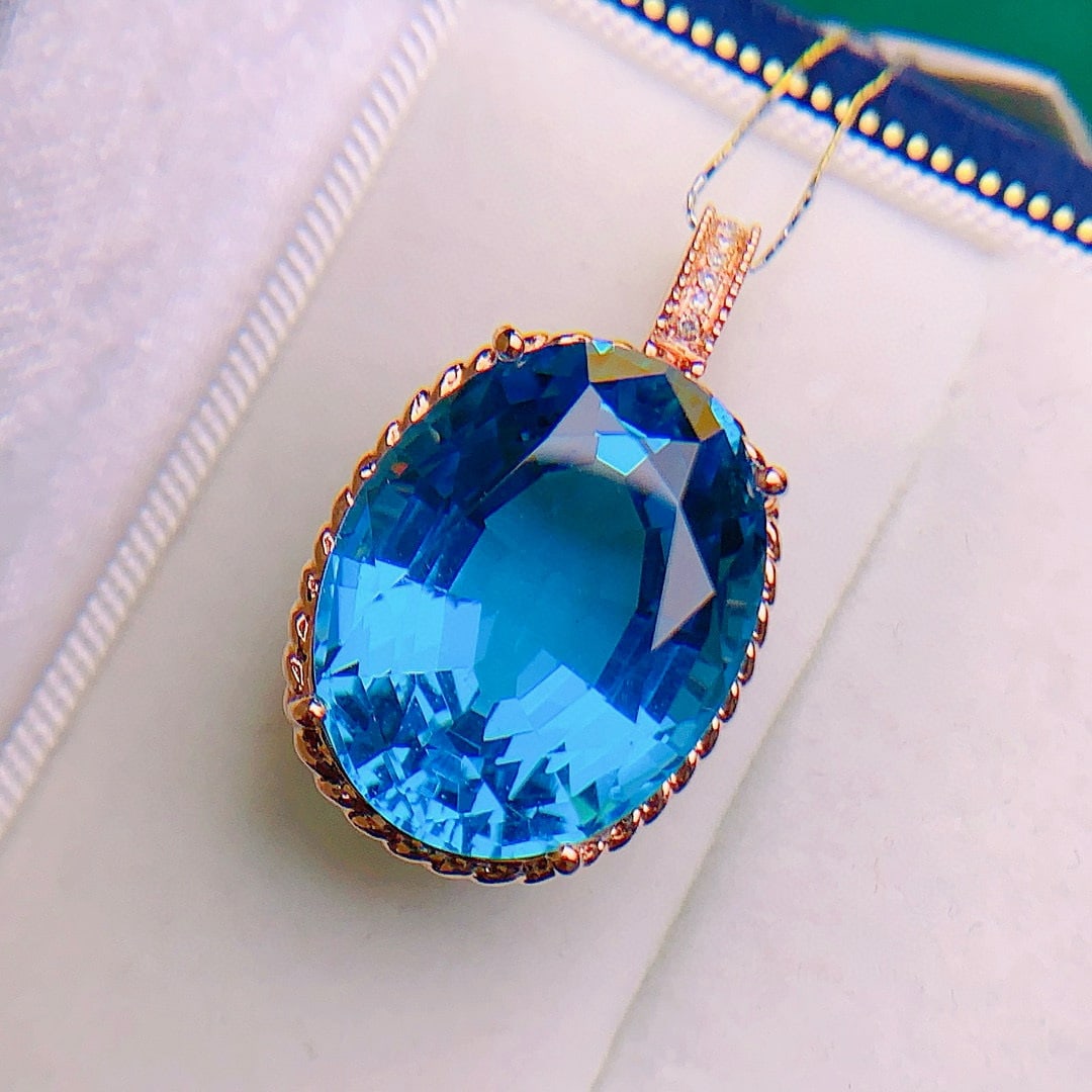 14k Gold 19.72 Ctw Natural Topaz & Diamond Pendant( Without Chain ) - 4