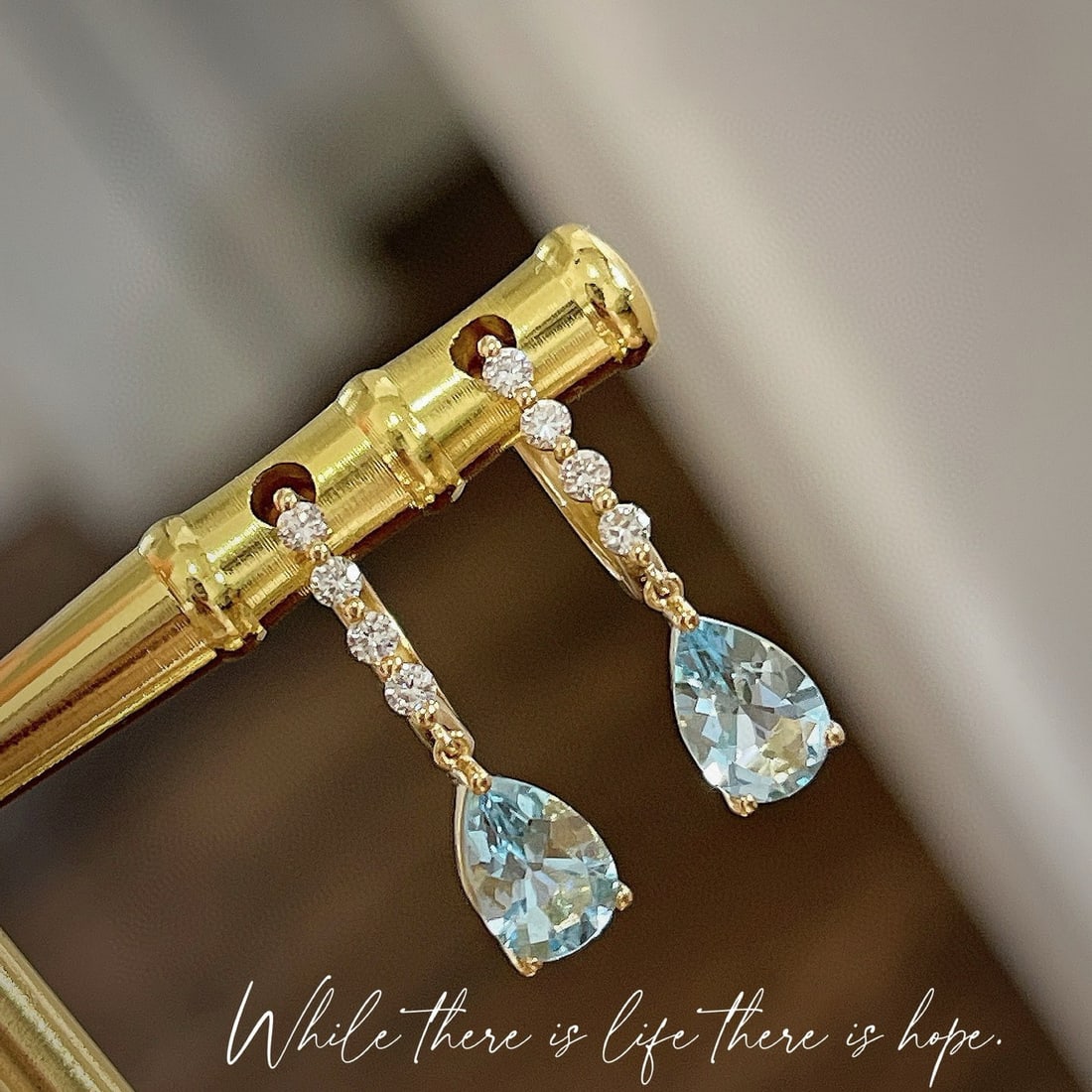 14k Gold 1.4 Ct Natural Aquamarine & Diamond Earrings - 2