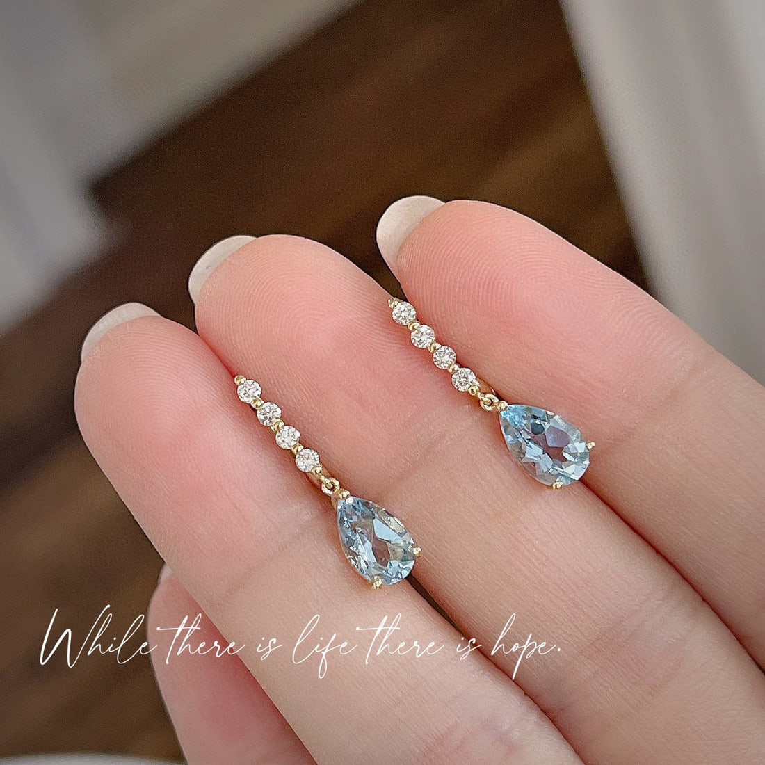 14k Gold 1.4 Ct Natural Aquamarine & Diamond Earrings - 3