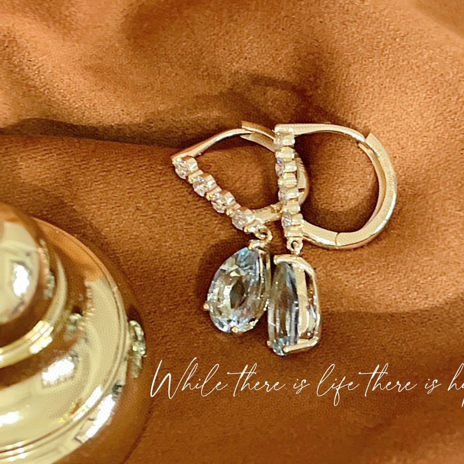 14k Gold 1.4 Ct Natural Aquamarine & Diamond Earrings - 5