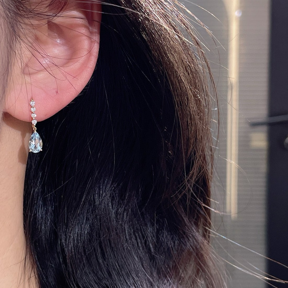 14k Gold 1.4 Ct Natural Aquamarine & Diamond Earrings - 7