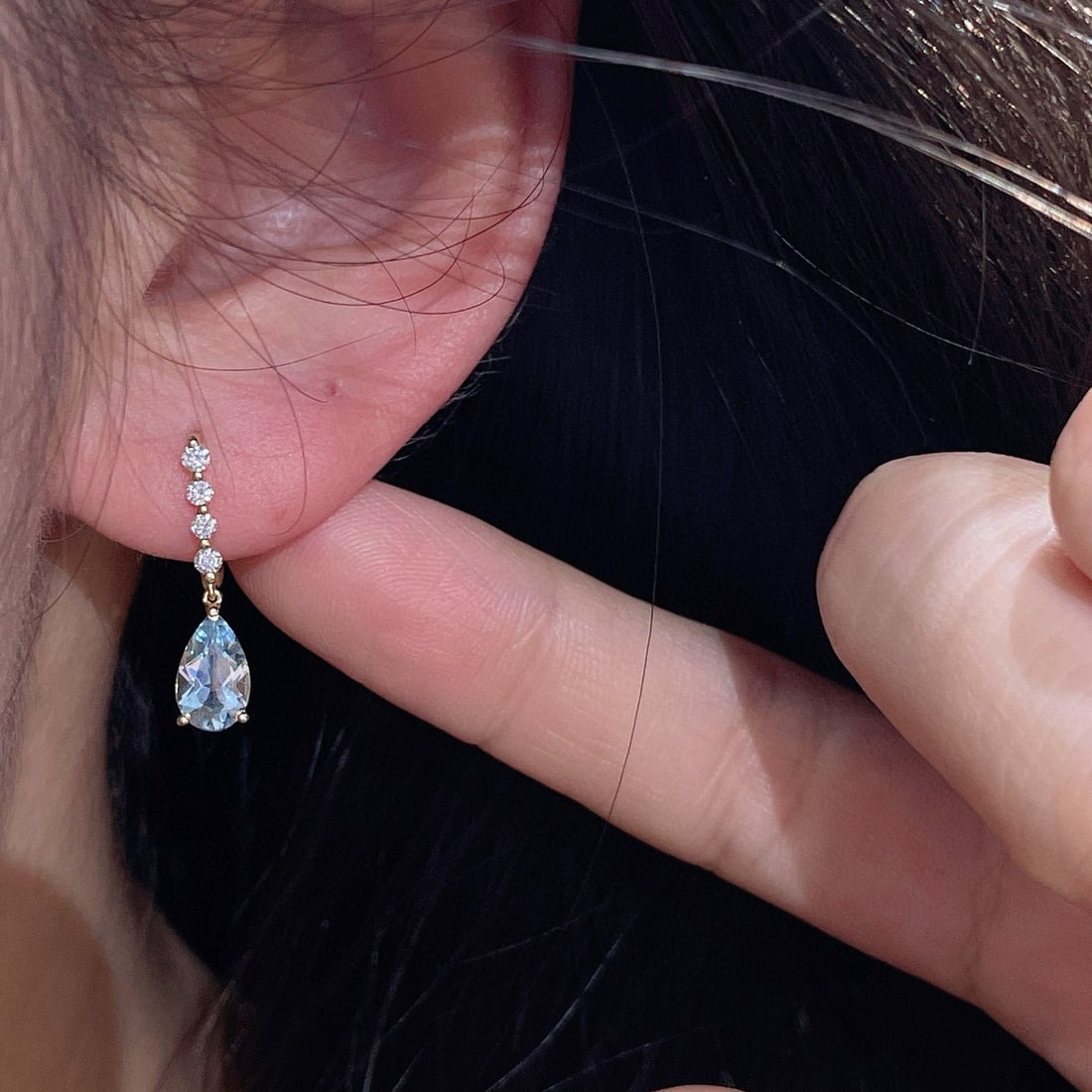 14k Gold 1.4 Ct Natural Aquamarine & Diamond Earrings - 8