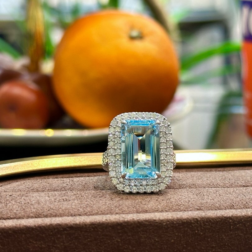 14k Gold 11.71 Ctw Natural Aquamarine & Diamond Ring - 3