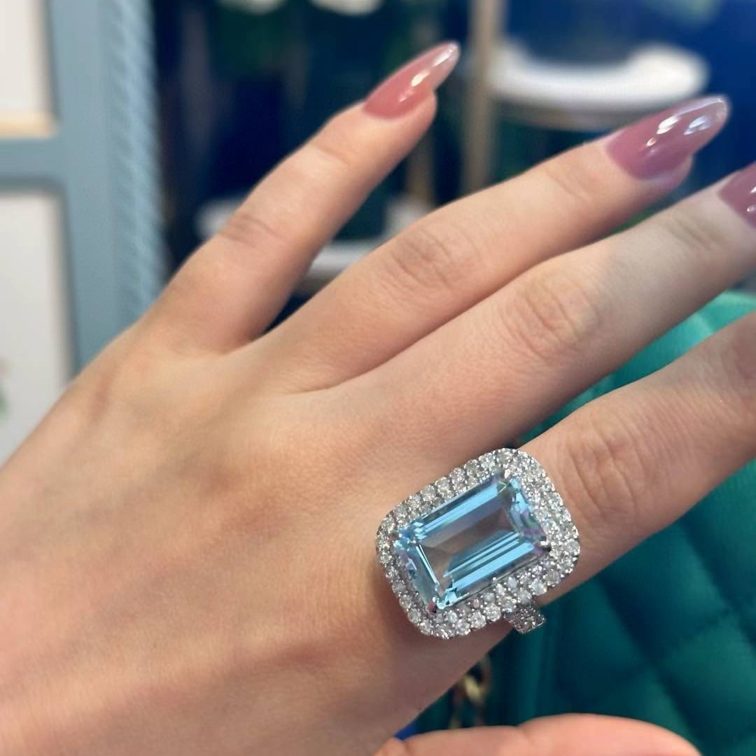 14k Gold 11.71 Ctw Natural Aquamarine & Diamond Ring - 8