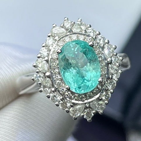 14k Gold 1.6 Ct Natural Paraiba Tourmaline & Diamond Ring - 3