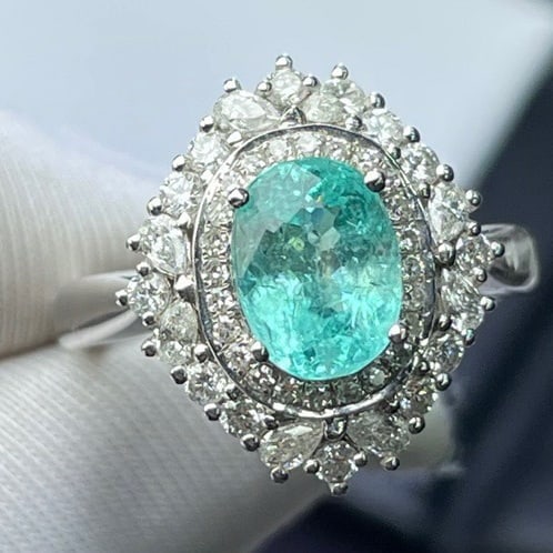 14k Gold 1.6 Ct Natural Paraiba Tourmaline & Diamond Ring - 5