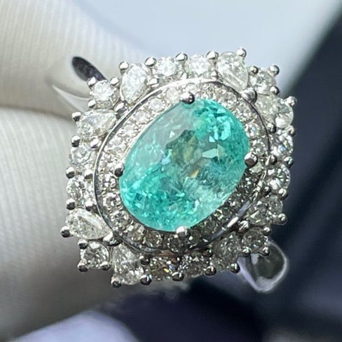 14k Gold 1.6 Ct Natural Paraiba Tourmaline & Diamond Ring - 6