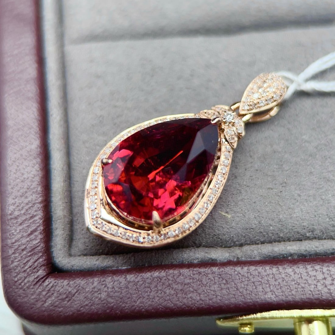 14k Gold 6.7 Ct Natural Tourmaline & Diamond Pendant( Without Chain ) - 2