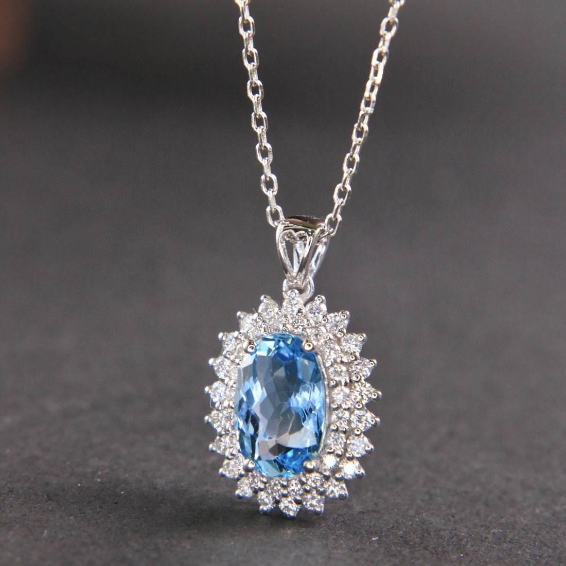 14k Gold 2.02 Ctw Natural Aquamarine & Diamond Pendant( Without Chain ) - 2