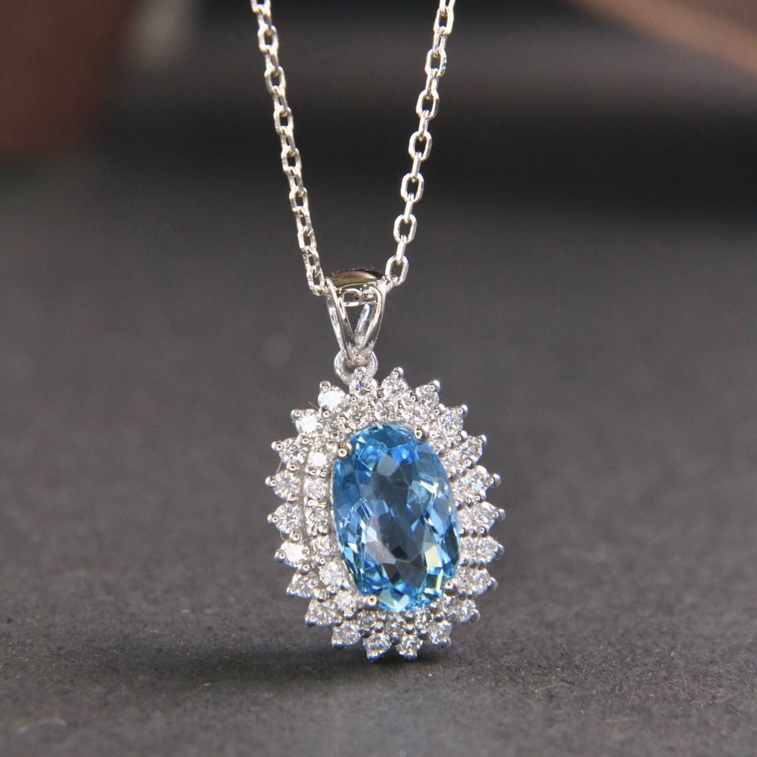 14k Gold 2.02 Ctw Natural Aquamarine & Diamond Pendant( Without Chain ) - 3