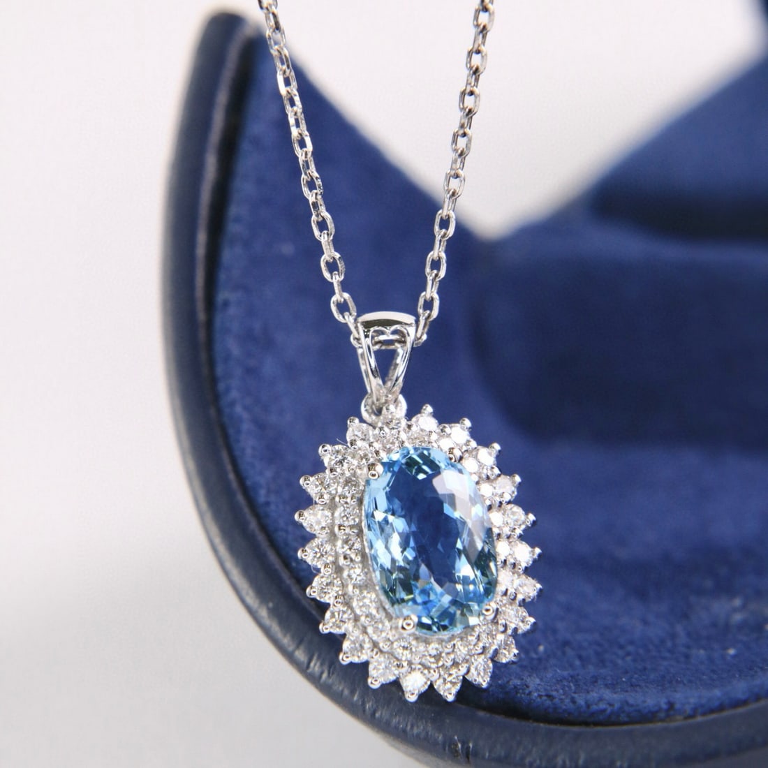 14k Gold 2.02 Ctw Natural Aquamarine & Diamond Pendant( Without Chain ) - 8