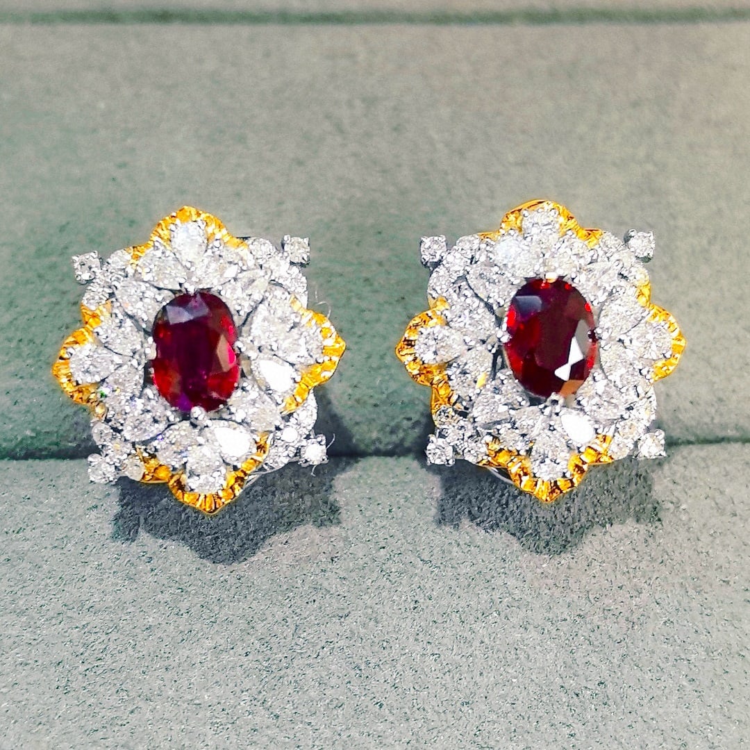 14k Gold 1.77 Ctw Natural Ruby & Diamond Earrings - 2