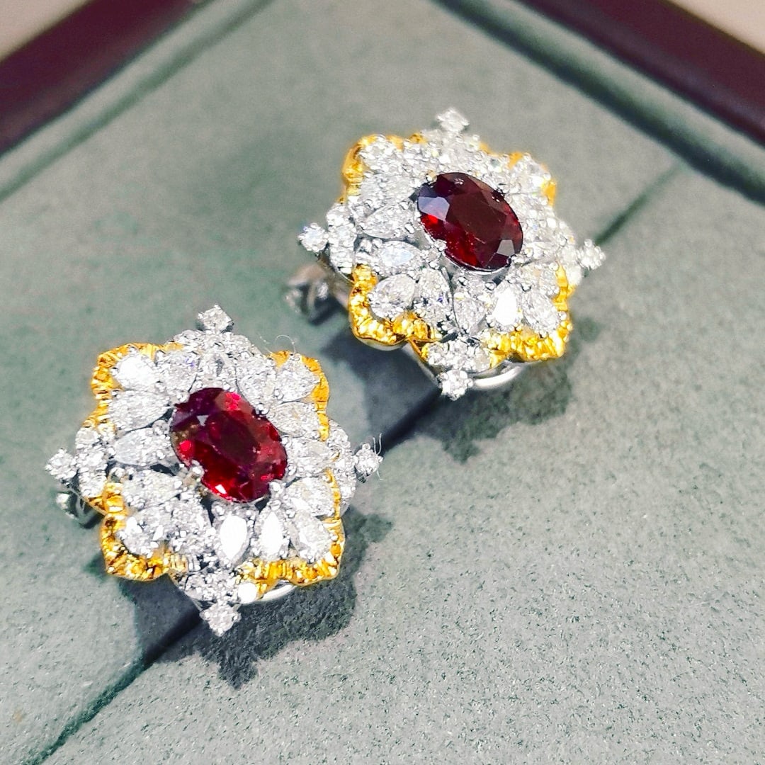 14k Gold 1.77 Ctw Natural Ruby & Diamond Earrings - 3
